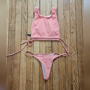 PrettyLittleThing Coral Ribbed Bikini Set